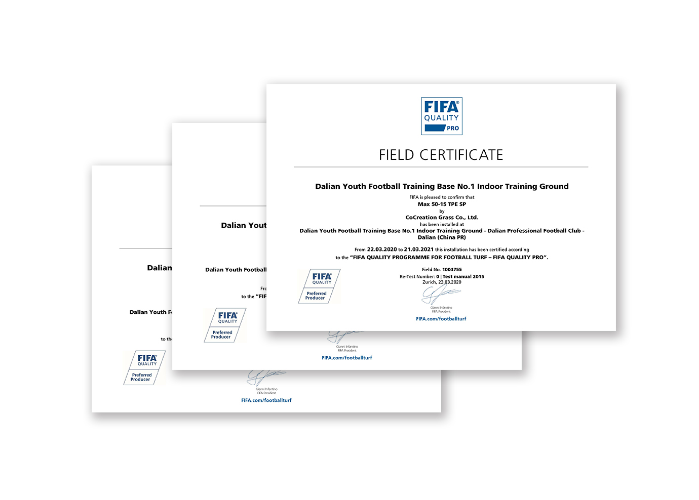 國際足聯(lián)FIFA認證人造草坪場地證書